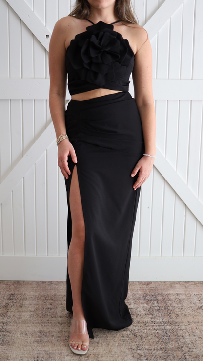 Black Rose Halter Dress